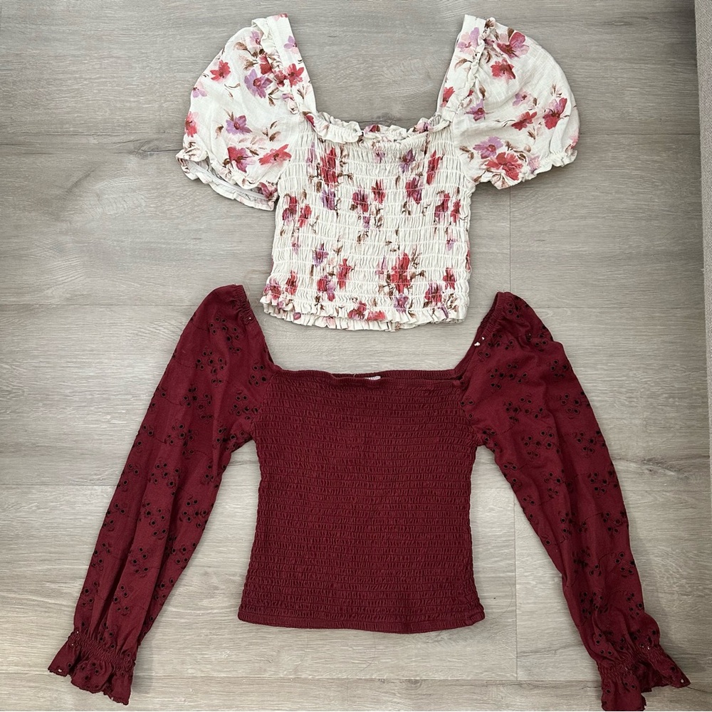 Floral Smocked Top - Cream floral and Red